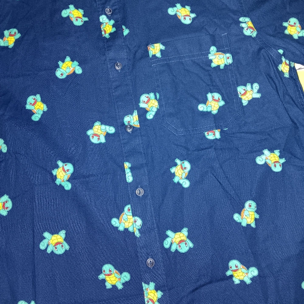 New 2017 Pokemon Squirtle All Over Print Button Up Shirt - Picture 2 of 5